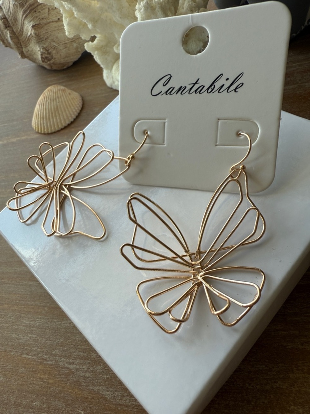 Gold Butterfly Wireframe Drop Earrings - Picture 6 of 6